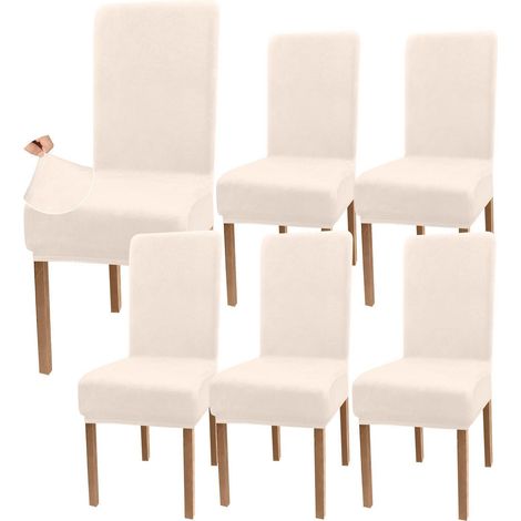 Housses de chaise de salle à manger en velours extensible, lot de 6, beige (1/5)