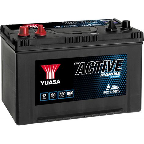 Yuasa – Batterie décharge lente 12V 90Ah – M2790 – Pour applications marines et énergies renouvelables – Sans entretien, dimensions 304x173x225mm