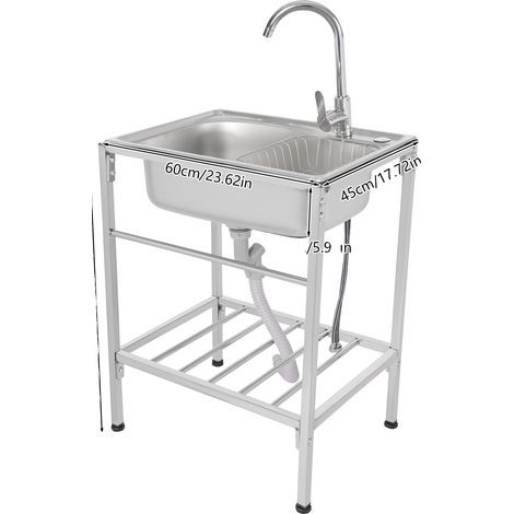 Évier en acier inoxydable, robinet rotatif et drainage rapide, hauteur réglable (1/5)