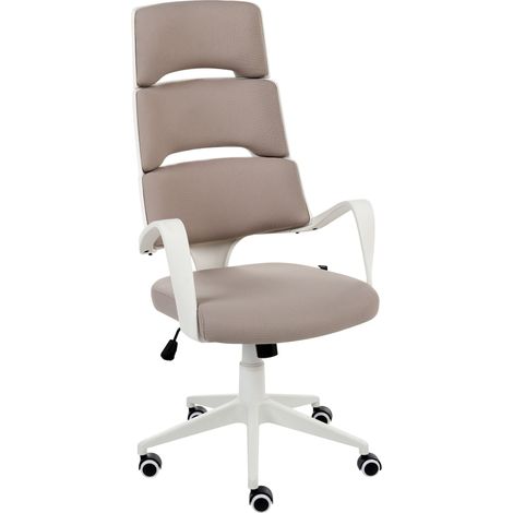 Office Chair Taupe Fabric Swivel Desk Computer Adjustable Seat Reclining Backrest GRANDIOSE