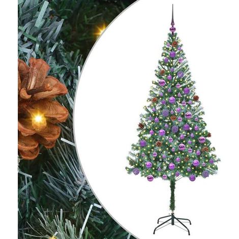 Sapin de Noël artificiel avec 300 lumières LED, vert, 180 cm, en PVC et acier. (1/5)
