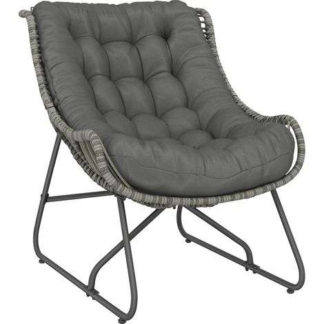 Rattansessel mit Kissen Bindebändern bequemer Outdoor Polyrattan Sessel Sessel Belastbarkeit 120kg