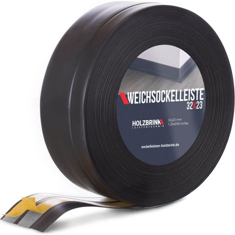 HOLZBRINK Weichsockelleiste selbstklebend PVC 32x23mm, 10 m Küchenleiste Arbeitsplatte Abschlussleiste selbstklebend für Badezimmer Farbe: Schwarz