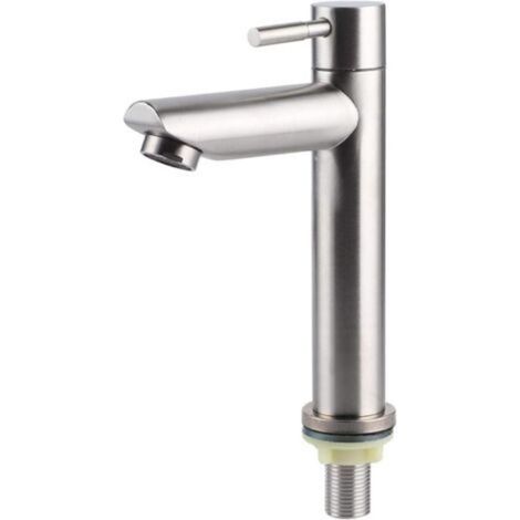 Robinet d'eau froide simple en acier inoxydable brossé, robinet de lavabo, accessoires de salle de bain pour la maison, la cuisine, la salle de bain (robinet d'eau froide simple et plat) (1/5)