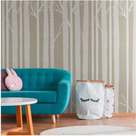 Photo wallpaper Profhome 382951 hot embossed non-woven wallpaper smooth with forest motif matt grey beige white 1.59 m x 2.8 m (1/5)