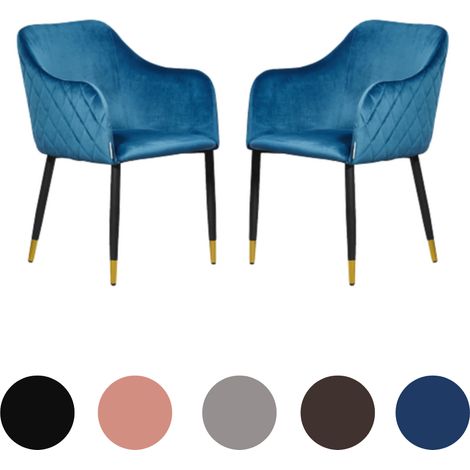 Set of 2 Verona Velvet Dining Chairs - Metal Legs W/ Gold End Caps - Dining Room Chair - Upholstered Chair - Modern Dining Chair - Blue (1/5)