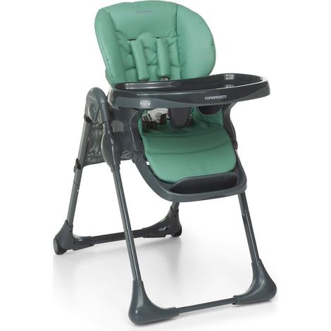 Chaise haute Gourmand, enfant de 6 mois à 3 ans (jusqu'à 15 Kg), légère et compacte, rembourrage amovible et lavable, pliable multiposition, panier porte-objets, vert (1/5)