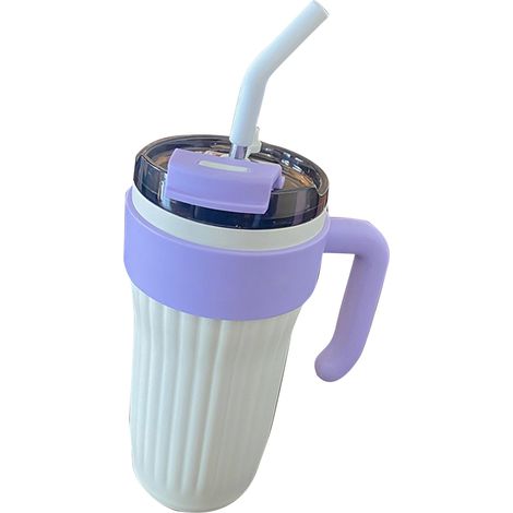 860-ml-Kaffeebecher, isolierte Wasserflasche aus Edelstahl 316 mit Henkel und Strohhalm, Weiß (1/5)