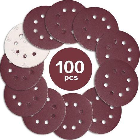 Discos de lija Ineasicer 100 piezas 125 mm, grano 320, discos de lija de 8 agujeros, ideales para lijar/pulir para lijadoras orbitales aleatorias (1/2)