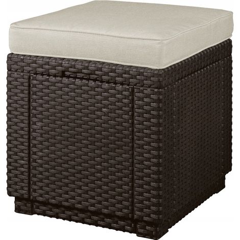 Pouf da giardino, poggiapiedi, tavolo, cassapanca, cubo di Corfù, marrone (1/4)