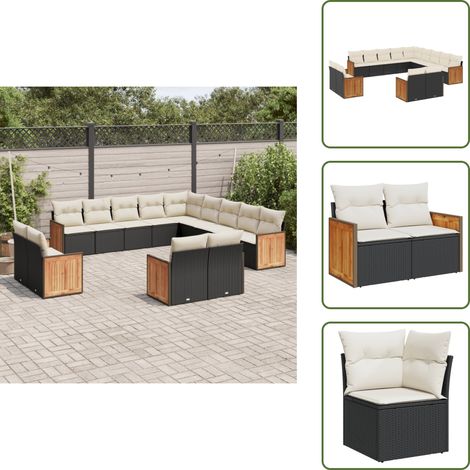 Salon de jardin avec coussins 13 pcs noir résine tressée - Salon De Jardin - Meuble De Jardin - Salon Extérieur - Ensemble De Canapés - Canapé D'angle (1/5)