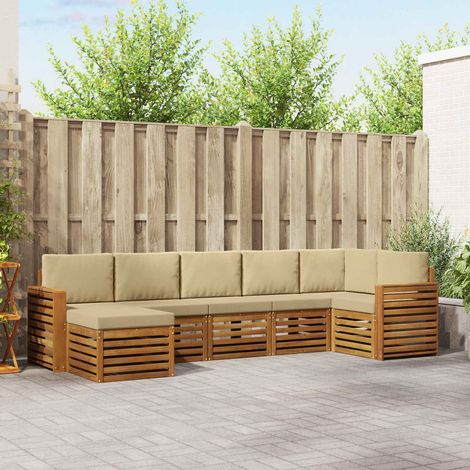 vidaXL Ecksofa Set mit Kissen 7 pcs Natur und Beige Massivholz Akazie (1/5)