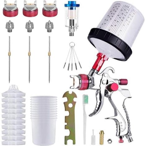 Kit de peinture pneumatique avec buses de 1,4/1,7/2,0 mm et séparateur eau/huile -- (1/5)