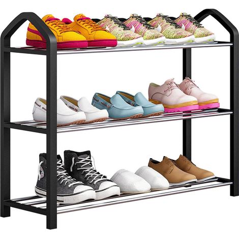 Schuhregal - Einfaches Schuhregal für Zuhause, mehrstöckiges Schuhregal, geeignet für den Eingangsbereich, Schuhablage, Schuhschrank - dritte Ebene (Schwarz)