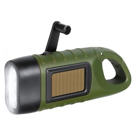 Lampe de poche solaire à manivelle, lampe de poche LED rechargeable d'urgence compacte, lampe de poche de survie portative, lampe de poche dynamo à mousqueton à enclenchement rapide pour l'extérieur,