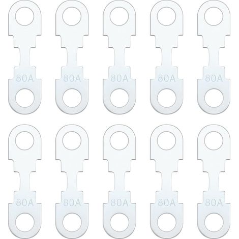 10 unidades de tira de fusibles plana de aleación de zinc, tono plateado, accesorios, repuesto, tira de fusibles de cuchilla 80A DC 32V, compatible con Opel, compatible con VW (1/5)
