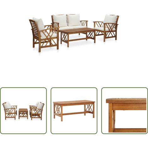 vidaXL Couchtisch - 4-tlg. Garten-Lounge-Set mit Auflagen Massivholz Akazie (1/5)