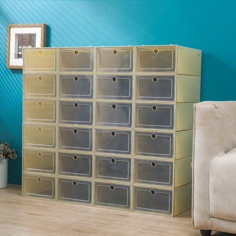 Boîtes à chaussures empilables, Lot de 24 boîtes de rangement, Rangement Chaussures, Pliable, pour ranger les baskets, les chaussures plates, les pantoufles, les sandales