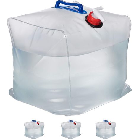 Lot de 8 Bidons d'eau, Pliant, 20 L, Robinet, Poignées, Plastique sans BPA, Transparent, Camping (1/5)