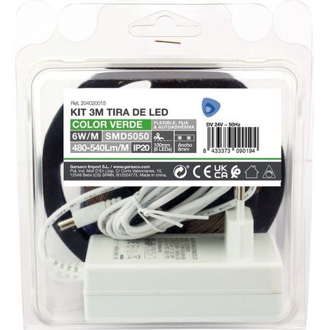 Kit 3M LED-Streifen 6W/M IP20 Grün vorbereitet