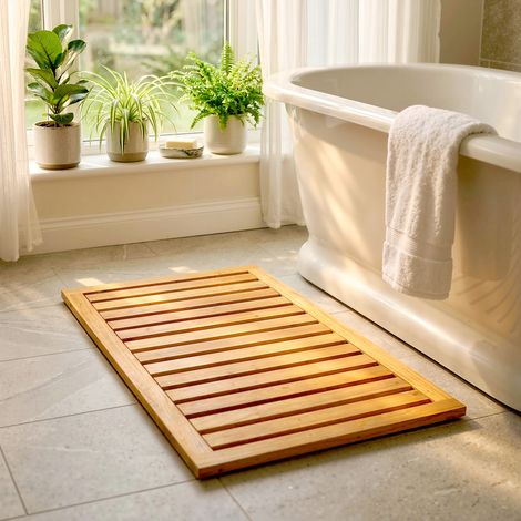 Duschmatte aus Akazienholz, 91 x 51 cm, rutschfest, für Badezimmer, Spa oder Naturpool (1/5)