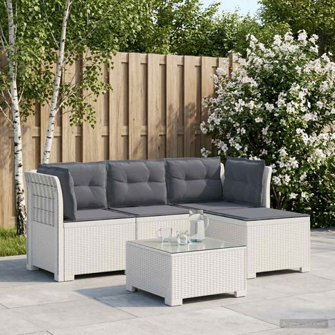 vidaXL Canapé de jardin 4 places avec coussins style rotin PP Blanc (1/4)