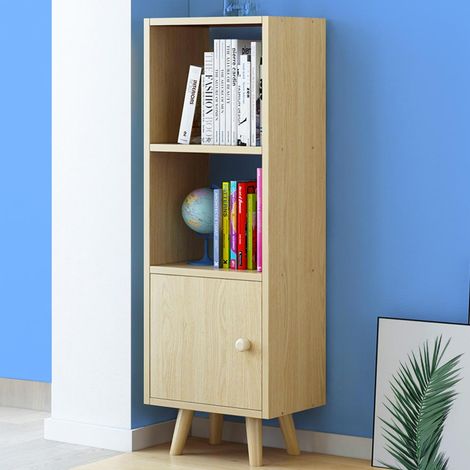 Mobile Libreria 2 Ripiani + Anta Mobiletto Legno Design Moderno 132x30x33cm Oak (1/2)