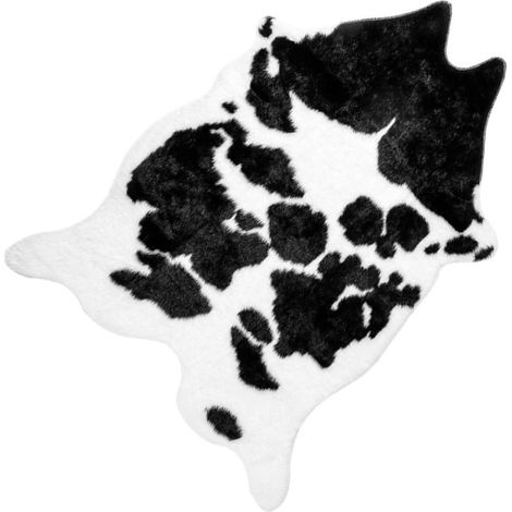 Tapis de Salon Fausse Fourrure Noir et Blanc Motif Vache Petit Format, Tapis de Sol Doux et Chaud en Peluche Synthétique, Décoration Intérieure pour Maison et Entrée, (1/5)