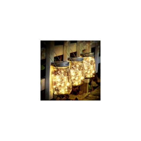 Litzee – Set di 3 luci solari da esterno – 30 LED impermeabili in barattoli di vetro – Luce bianca calda per decorazioni da giardino e interni - Crezuo