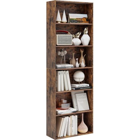 COSTWAY Bibliothèque, Étagère Ouverte 6 Niveaux, Range-Livres au Sol, 178 cm de Haut, 2 Kits Anti-basculement, Meuble Case de Rangement, pour Salon, Chambre, Salle à Manger, Bureau (Marron Rustique) (1/5)