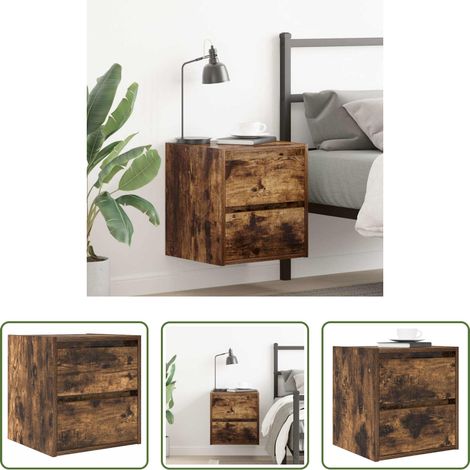 vidaXL Holz Nachttisch - Wand-Nachttisch Räuchereiche 38x34x40 cm (1/5)