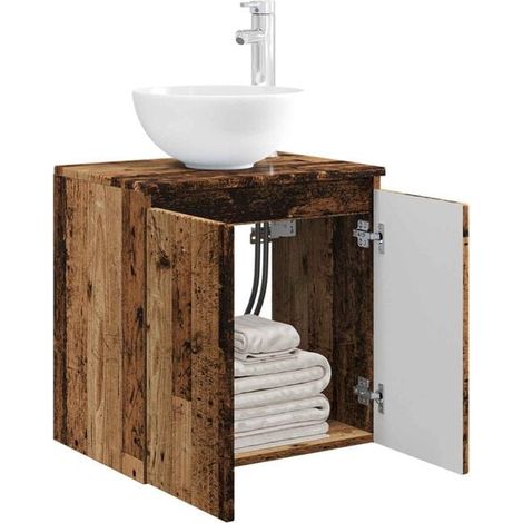 Meuble Vasque Suspendu en Bois Style Rétro avec Lavabo Intégré, 49.5 x 35 x 63 cm, Meuble de Salle de Bain Mural Compact et Élégant (1/5)