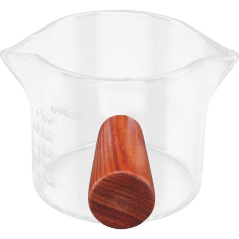 Milchmessbecher mit Doppelausguss und Holzgriff, Kaffeemessbecher für Küche und Haushalt, gerade Ausführung (1/5)