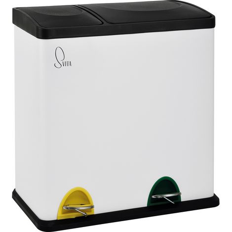 Svita – Poubelle à pédale 35 litres – 2 compartiments 12L + 23L – Acier blanc – Système de tri hygiénique – Pédale silencieuse