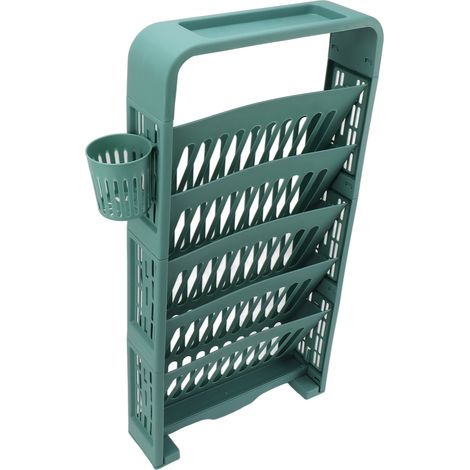 Meuble de rangement à roulettes 6 niveaux, étagère fine multifonction pour livres et fournitures, grande capacité, vert, pour salle de classe, bibliothèque et lecture à domicile (1/5)