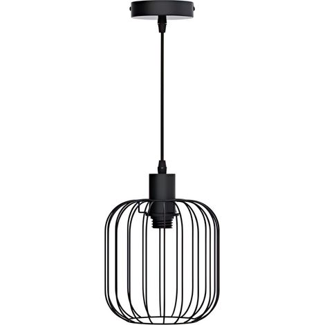 Suspension en métal noir en forme de cage, culot E27, style industriel (ampoule non incluse)