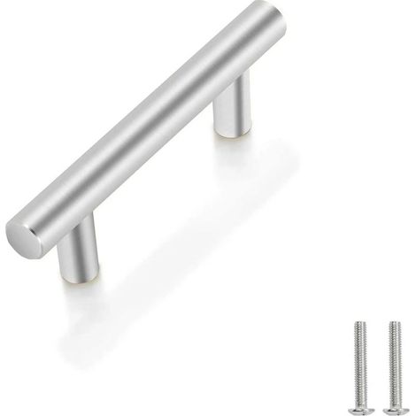 10 Unités En argent acier inoxydable Boutons De Porte Tirer La Poignée De Meubles avec Vis pour Tiroir Meuble Cuisine Cuisine Home Decorating, Trou à Trou Centre Distance 64 mm (1/5)