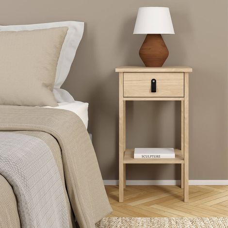 Dmora - Comodino Maxine, Comò basso, Tavolino da notte, Mensola da letto, 40x34 h70 cm, Rovere (1/5)