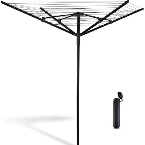 Séchoir à linge parapluie - 45 mètres - Métal et plastique - Ancrage au sol - Jardin et terrasse - Noir (1/5)