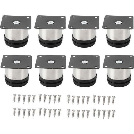 Cet ensemble de 8 pieds de meubles en acier inoxydable comprend des pieds ronds réglables adaptés aux canapés, tables, cuisines, salles de bains et plus encore. (1/5)