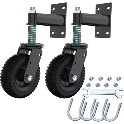 Roue de portail de clôture 15 cm x 2 pour portail en tube métallique Charge maximale 230 kg Ressort rotatif à 360 ° Amortisseur Castors avec vis et clé (1/5)