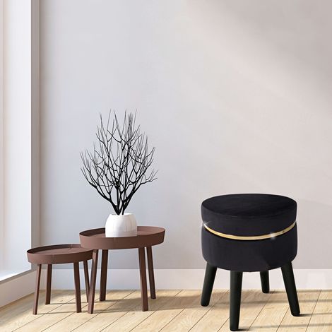 Sillón Famamiri, Tapizado en Terciopelo, Acolchado, Asiento Negro, 35x35x41h cm Negro (1/5)