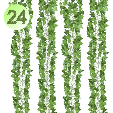 Randaco Künstliche Efeugirlande – 24x künstlicher Efeu, künstlicher Efeu für Schlafzimmer, Balkon, Hochzeit, Garten, Party-Dekoration, realistisches Grün, pflegeleichte Kunstpflanzen (1/5)