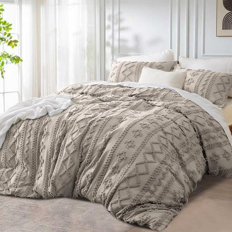 Bettwäsche 200x200 cm Khaki Boho Getuftet Geometrisch Wendebettwäsche Set Microfaser