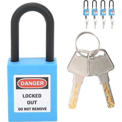 Lot de 5 cadenas de consignation/déconsignation de 38 mm en nylon résistant, étanche à la poussière et isolé, avec clé bleue (1/5)