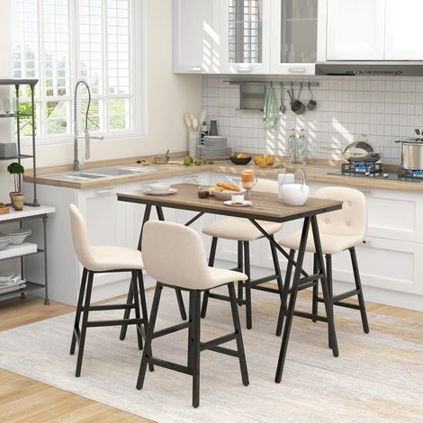 HOMCOM Bartisch mit Barhocker Set, 5-teilige Essgruppe, Küchentisch, Bistrotisch mit 4 Stühlen, Bartisch Set für Küche, Wohnzimmer, Stahl, Beige, 120 x 60 x 91 cm (1/5)