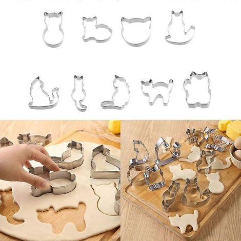 Lot de 9 emporte-pièces en forme de chats mignons pour biscuits, desserts, fondants et pâtisseries (1/4)