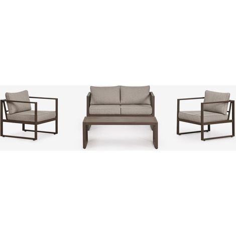 Ensemble de jardin avec canapé 2 places, 2 fauteuils et table basse en aluminium Lipov SKLUM Marron Chocolat (1/5)