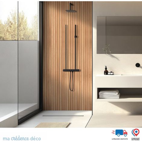 Panneau de douche : Tasseaux bois chêne 3 - Couleur Ocre - Alu composite - 90 - 245 (1/3)