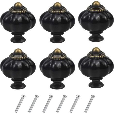 (Noir) Lot de 6 poignées de meubles vintage en forme de citrouille, boutons de tiroir avec vis pour armoires de cuisine, commodes et penderies (1/5)